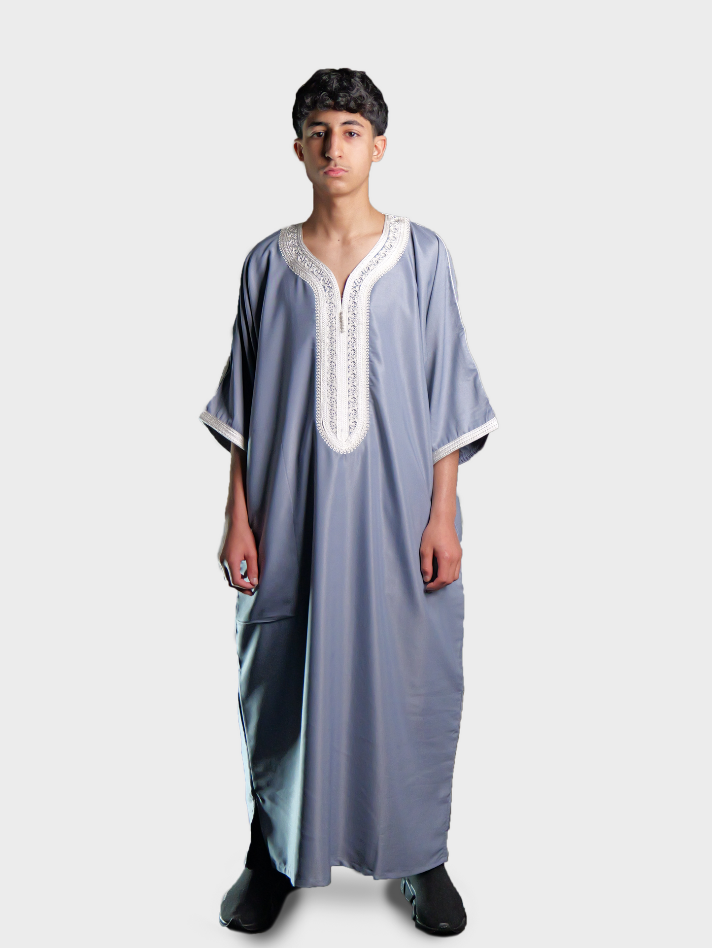 Männer Abaya Grau-Weiß
