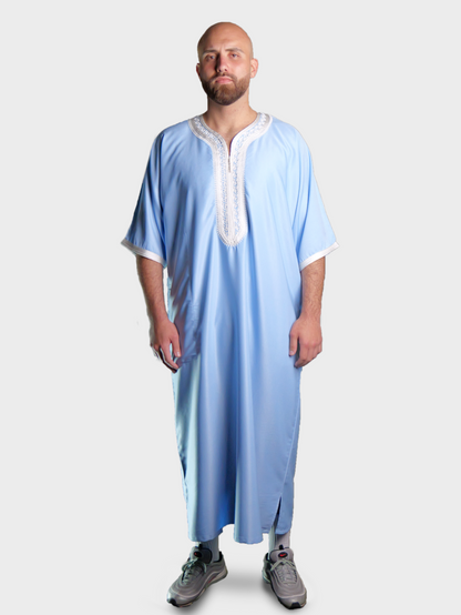 Männer Abaya Babyblau-Weiß