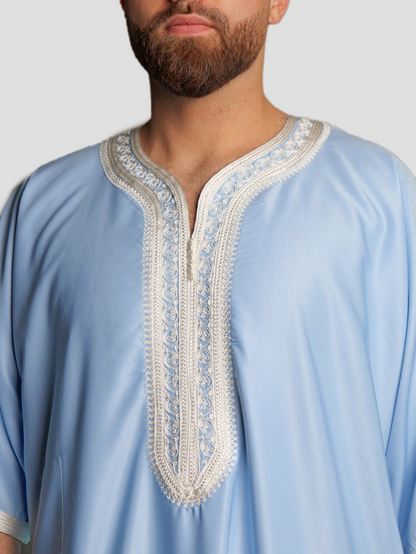 Männer Abaya Babyblau-Weiß